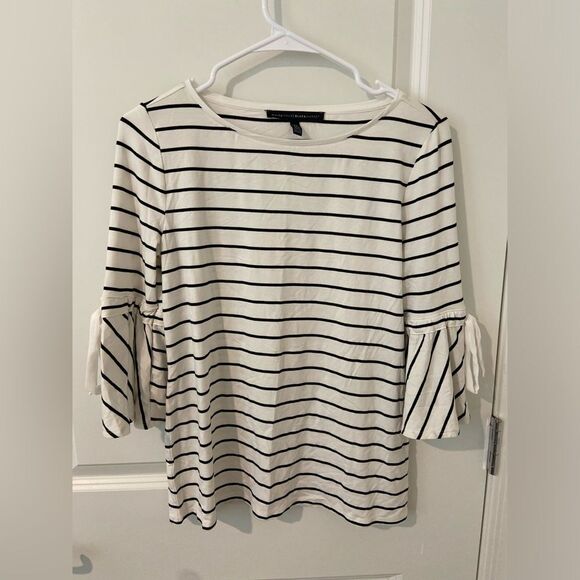 White House Black Market Tops - WHBM Black and White stripped blouse with bell sleeves